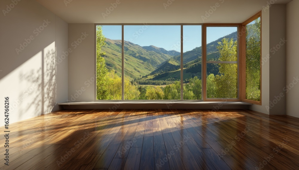Fototapeta premium Empty room with mountain view. Spacious interior