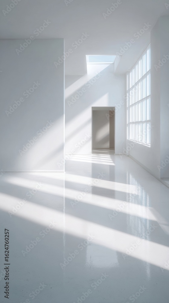 Fototapeta premium Bright and Minimalist Interior Space with Natural Light and Shadows