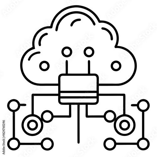 AI Cloud Computing Minimalist Line Art Vector Icon  Modern Technology Design