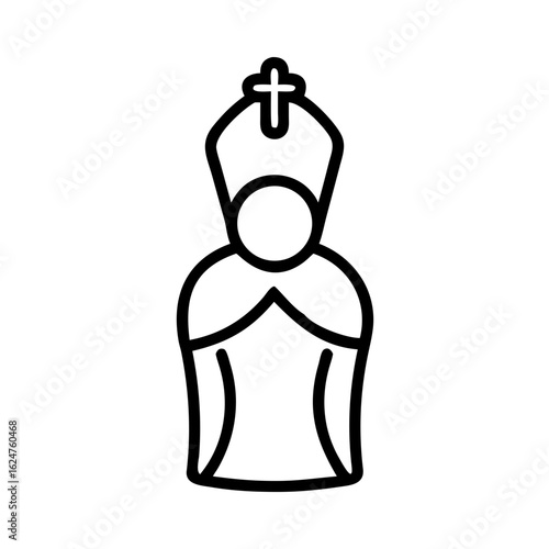Outline drawing of a pope bishop with a mitre and cross for religious or historical illustrations and designs