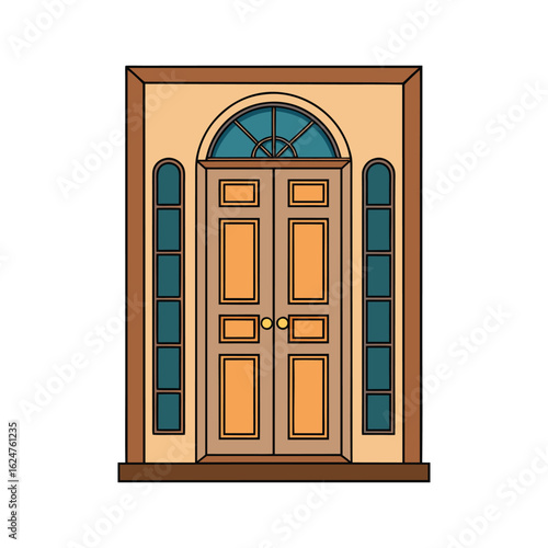 Classic Six Raised Panel Door Vector Illustration