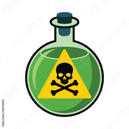 Green poison bottle with skull and crossbones warning symbol
