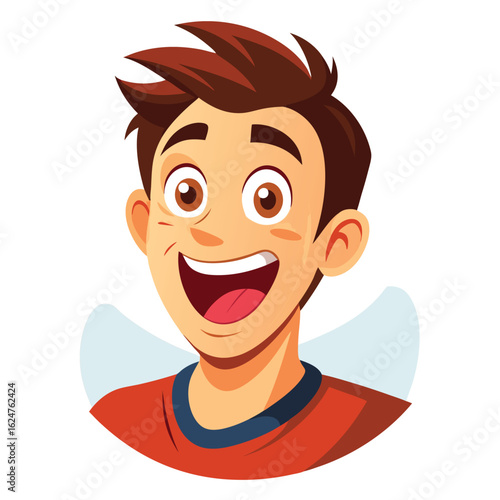 Cheerful young man with brown hair and orange shirt cartoon character