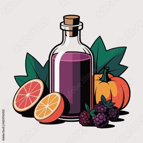Autumn harvest potion with fruit and pumpkin