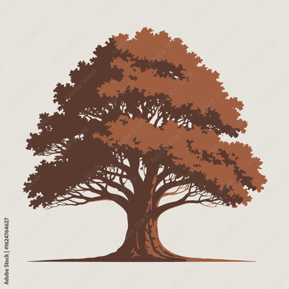 Fototapeta premium Majestic oak tree with autumn foliage on a neutral background