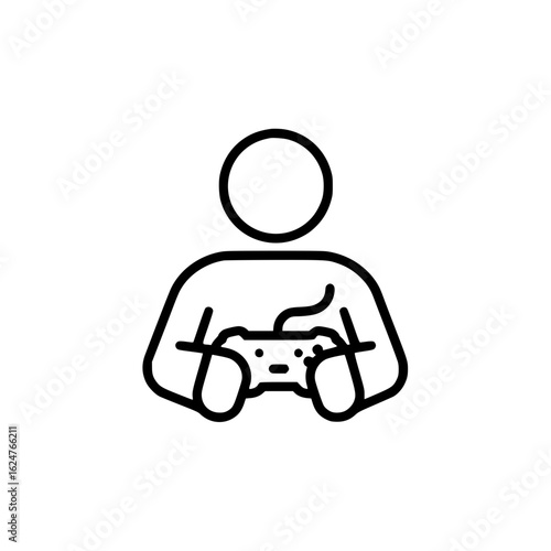 Stick figure holding a video game controller, representing gaming or leisure.