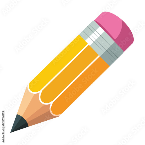 Bright yellow pencil with pink eraser and sharpened point