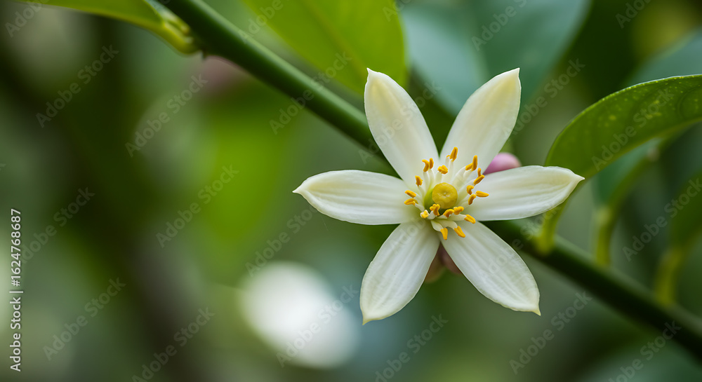 Fototapeta premium Closeup of a Delicate White Citrus Blossom.