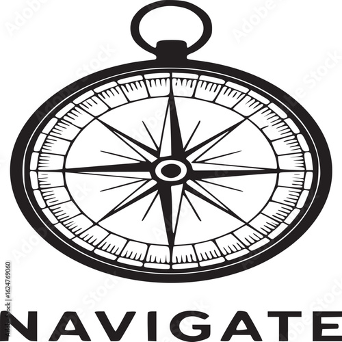 Free Download A compass illustration with a ring on top and the word navigate written below the compass image - GFXLoad