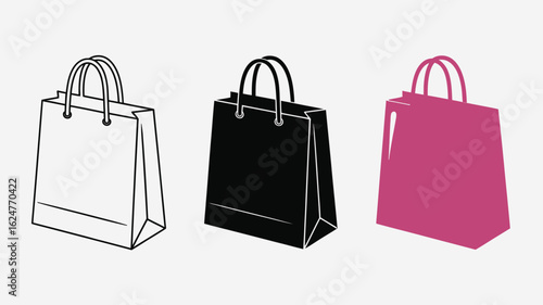 Three shopping bags in different styles and colors