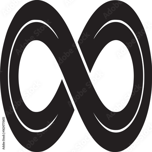 A black infinity symbol with a white outline displayed on a white background in a simple graphic style