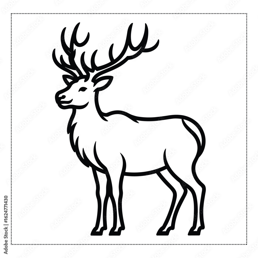 Obraz premium A Black and White Stag or Deer Outline Vector Art silhouette 