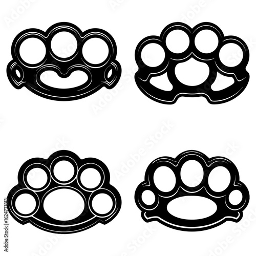 Four black knuckle dusters in varying designs arranged on a white background in a square format style