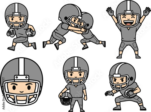 Chibi American football player illustration set