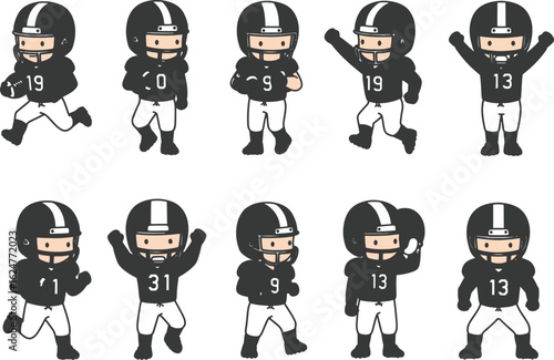 Chibi American football player illustration set