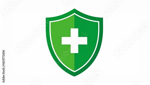 Free Download A flat graphic design of a green security shield with a white health cross, symbolizing medical protection, safety, and immunity. - GFXLoad