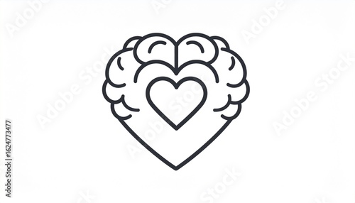 A conceptual line art icon of a heart and brain combined, symbolizing emotional intelligence, psychology, and the balance between logic and emotion.