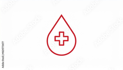 Blood donation icon with red drop and medical cross symbol. A minimalist graphic for healthcare, charity, and humanitarian aid concepts.
