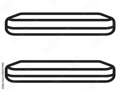 Flat bookshelf icon in outlined 2D vector design