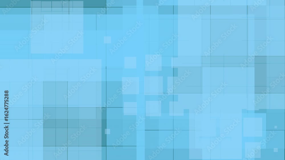 Geometric abstract background with translucent blue squares and rectangles forming a layered grid pattern.  

