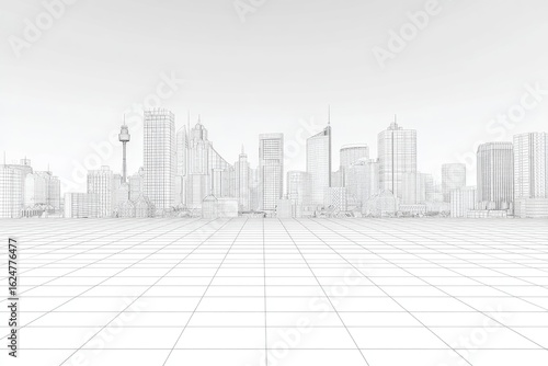 Fototapeta Naklejka Na Ścianę i Meble -  Monochromatic city blueprint