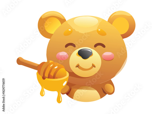 Vector art of cute cartoon bear with honey dipper isolated on white background.