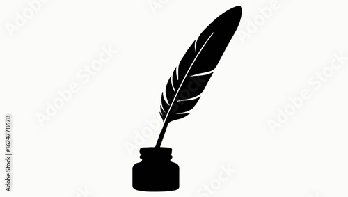 Feather Pen and Inkwell Silhouette

