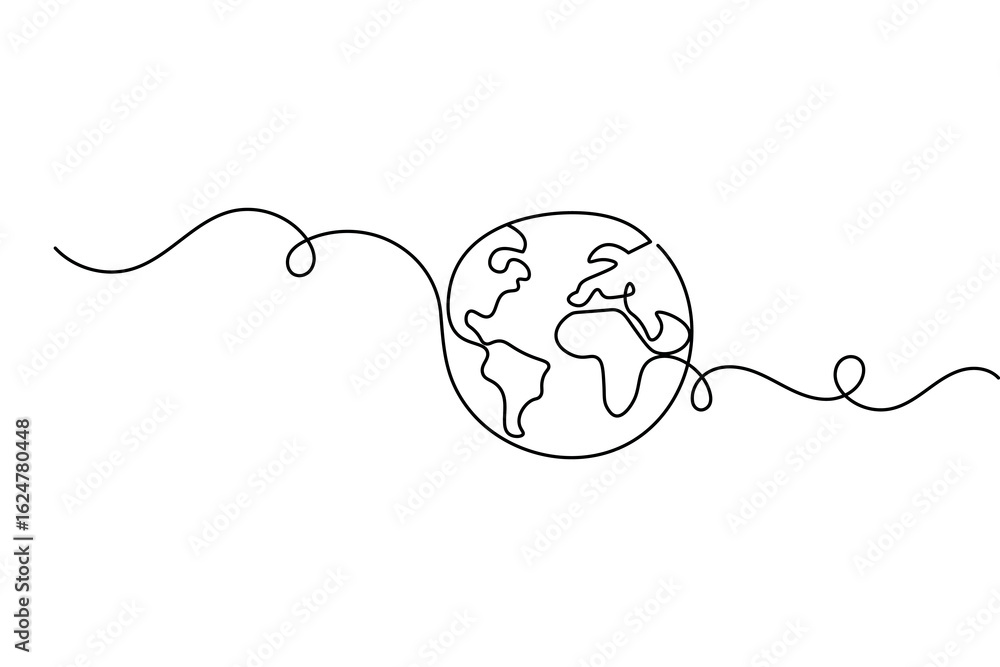 Obraz premium Simple earth globe one line sketch in modern minimal design 
