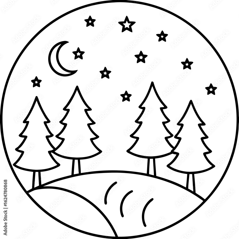 Obraz premium Celestial Forest Scene Line Art
