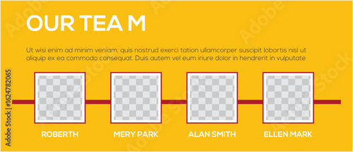 Business presentation slide introducing the team with placeholders for photos and names of members