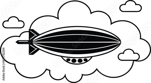 Vintage Airship or Blimp Floating Amongst Stylized Clouds dirigible zeppelin