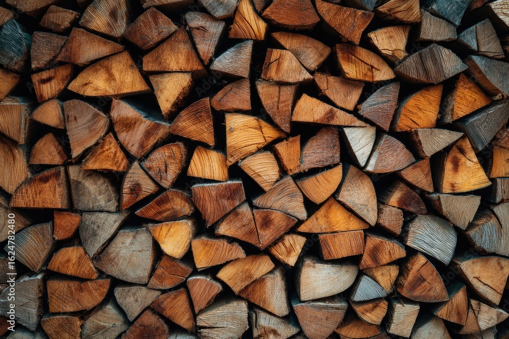 Close-up view of stacked firewood. Colorful wood pieces. Natural texture Close-up view of stacked firewood. Colorful wood pieces. Natural texture