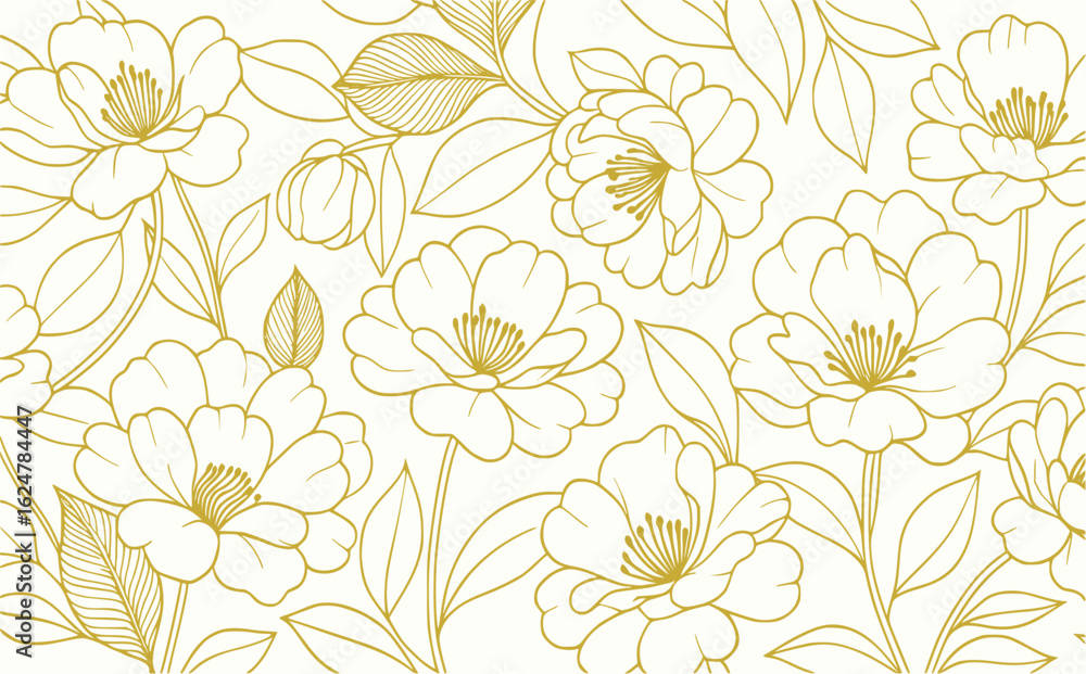 custom made wallpaper toronto digitalgolden bloom sketch on plain backdrop vector. graceful botanical flowers with fine gold outline. elegant design for interior, mural, print, label, wrap, invite, branding, banner
