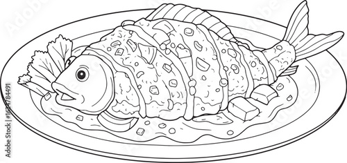 Detailed line art illustration of a traditionally prepared sweet