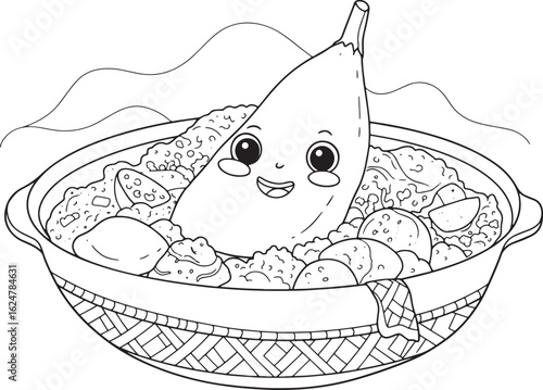 Whimsical Ugandan Matooke Cartoon Illustration for Coloring Book