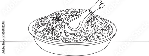 Minimalist line art illustration depicting a bowl of aromatic Pa