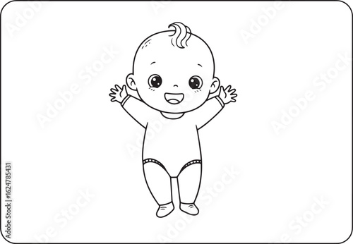Adorable Baby Stretching Arms Cartoon Outline Illustration for C