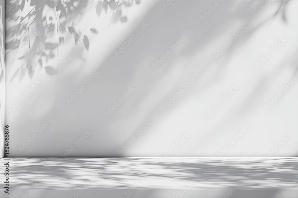 Fototapeta premium Empty, bright room with leaf shadows
