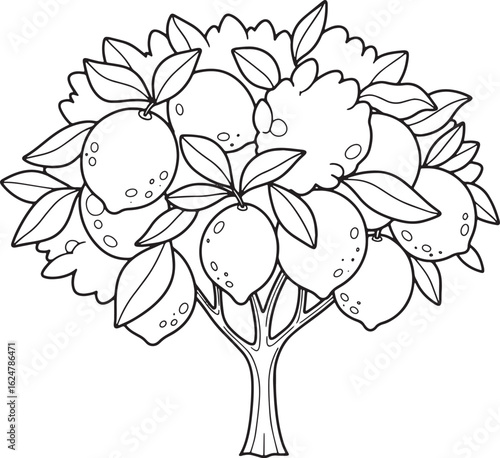 Stylized Lemon Tree Illustration, Awaiting Creative Coloring or