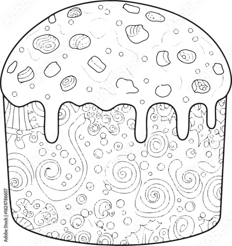 Italian Panettone Coloring Page with Intricate Details and Festi