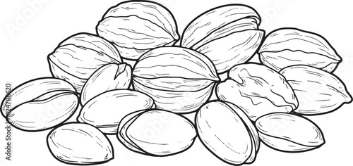 Elegant monochrome illustration showcasing a pile of assorted nu