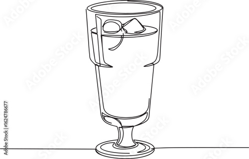 Continuous Line Drawing of Pastis with Ice Cubes in a Glass Beve