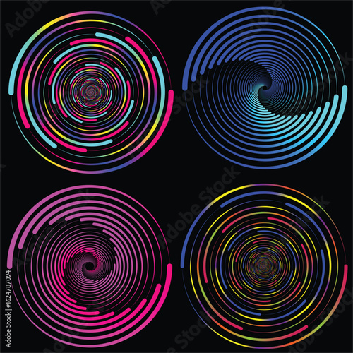 Abstract line circular round spiral shapes, Colorful Spiral gradient  vortex, vector illustration 

