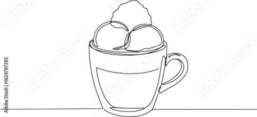 Elegant minimalistic line art illustration of a sweet affogato c