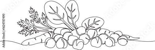 Minimalist one-line illustration featuring fresh chickpeas, carr