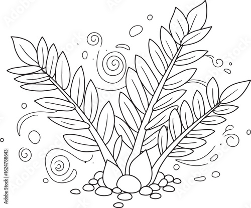 Elegant ZZ Plant Illustration with Whimsical Accents for Creativ