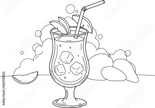 Refreshing Mango Daiquiri Illustration with Tropical Fruits and
