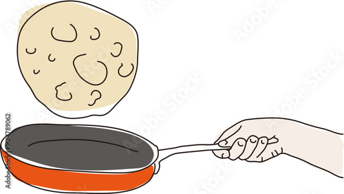Main faisant sauter une crêpe dans une poêle