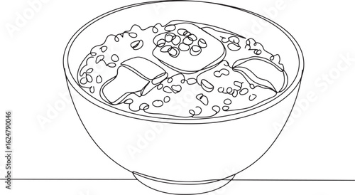 Minimalist outline illustration of savory oatmeal bowl with frui