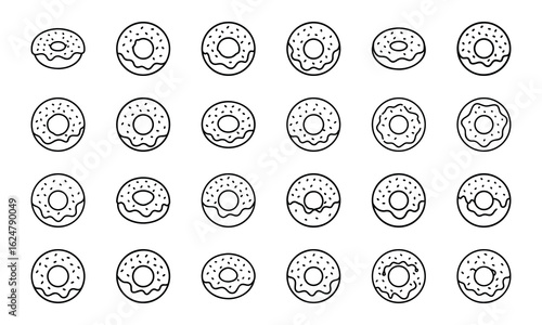 Fast Food Vector Icon Set of Burger, Pizza, French Fries, Hot Dog, Soda, Donut, Ice Cream, Flat Color Illustration for Restaurant Menu, Cafe, Sticker, Social Media, on White Background